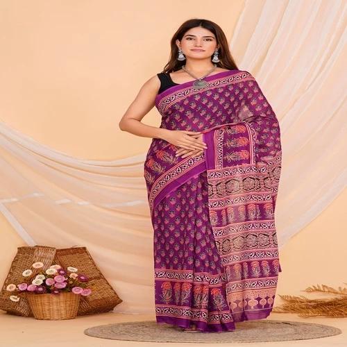 Hand Printed Mul Cotton Saree || HB8VCR