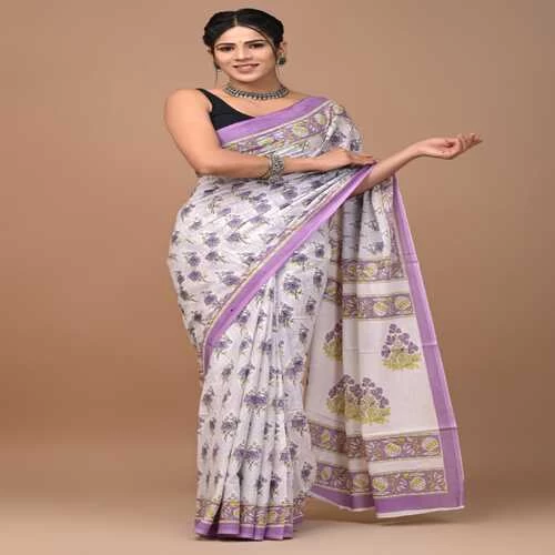 Hand Printed Mul Cotton Saree || G4CSY5