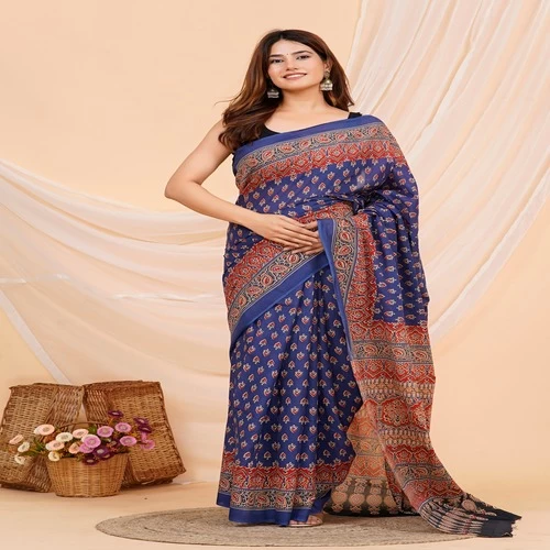 Hand Printed Mul Cotton Saree || BVWDD2