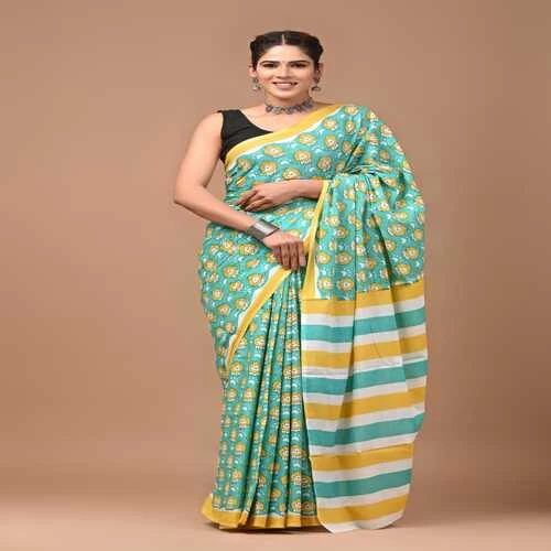 Hand Printed Mul Cotton Saree || E8EZAI