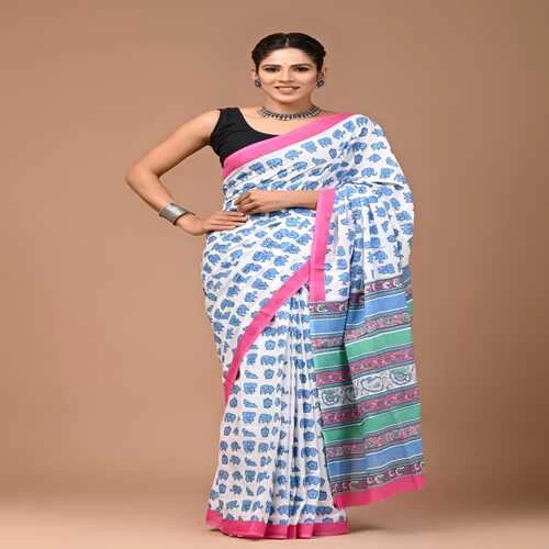 Hand Printed Mul Cotton Saree || MMN582