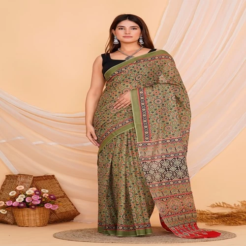 Hand Printed Mul Cotton Saree || R7ACFN