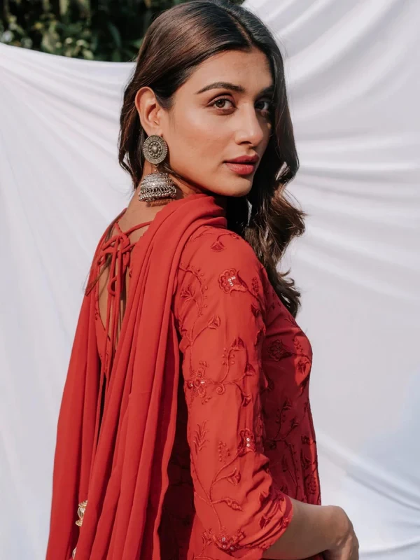 Anarkali Ethnic Motifs Embroidered Sequined Kurta & Trousers With Dupatta || CG5