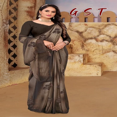 GOURISUT TEXTILE MOSS CHIFFON 2 D PRINTED SAREE WITH TASSLES || NNQ4UR