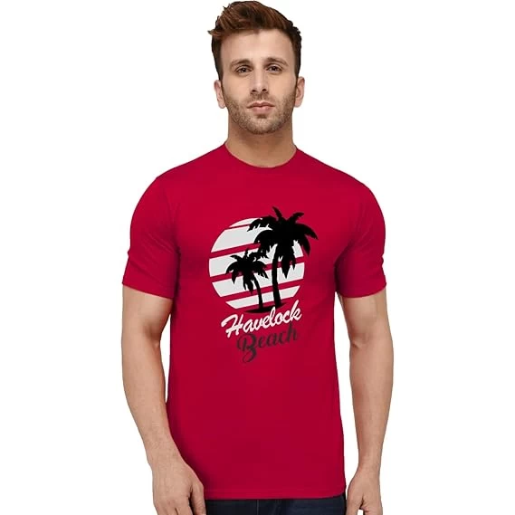 London Hills Men's Regular Fit Havaloc Beach Slogan Printed T-Shirt || LH714RED