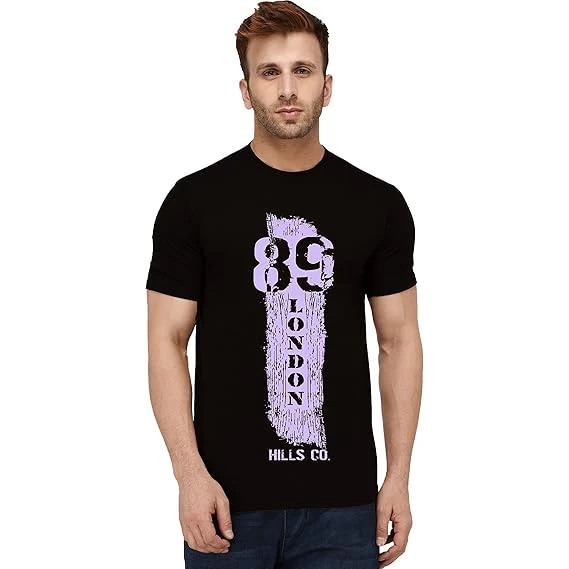 London Hills Men's Regular Fit 89 Slogan Printed Black T-Shirt || LH709BLACK