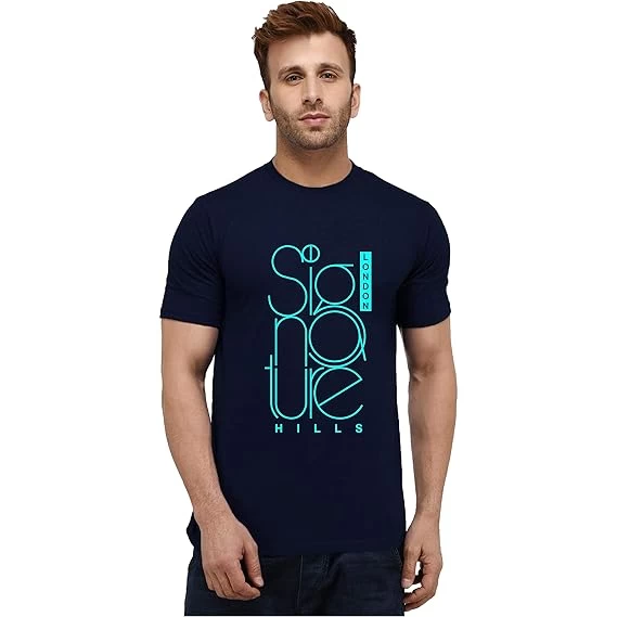 London Hills Men's Regular Fit Signature Slogan Printed Navy T-Shirt