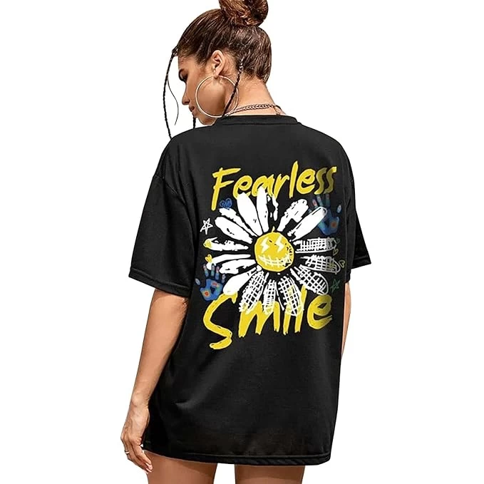 London Hills Women's Casual Printed Round Neck, Oversized Longline Drop Shoulder