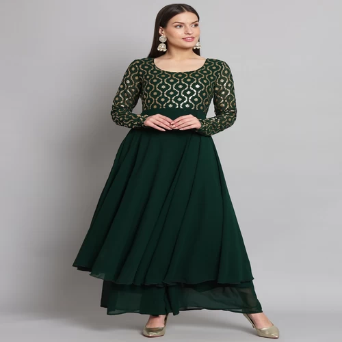 Women Green Georgette Foil print Anarkali Kurta || M31WMF