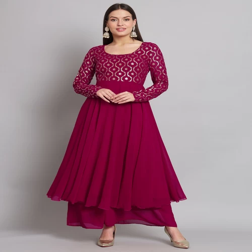 Women Pink Georgette Foil print Anarkali Kurta || 1DC70P