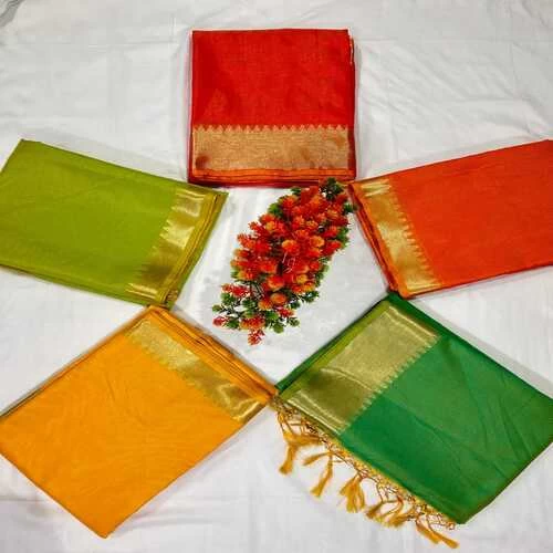 Banarasi cotton silk plane Saree with zari border || W667H2