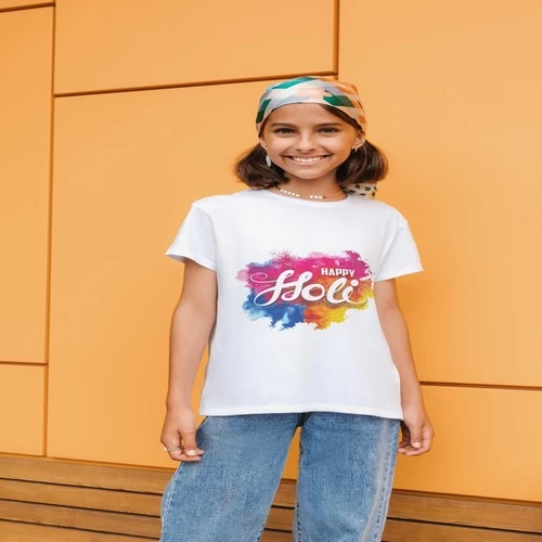 Women Happy Holi t-Shirt Round Neck Half Sleeve || A9TUED