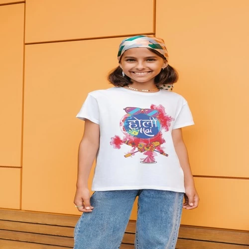 Women Happy Holi t-Shirt Round Neck Half Sleeve || OJUK1T