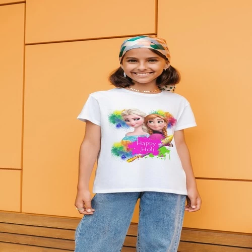 Women Happy Holi t-Shirt Round Neck Half Sleeve || O5G7VE